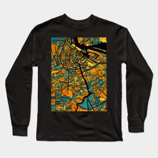 Amsterdam Map Pattern in Orange & Teal Long Sleeve T-Shirt